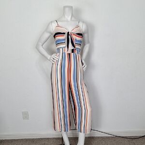 EXPRESS NEW Coquette Multicolor Striped Tie-Front Wide-Leg Jumpsuit Size L